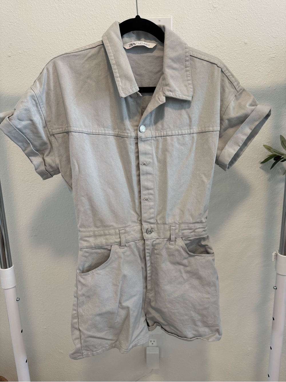 Zara Denim Short Sleeve Shimmer Romper